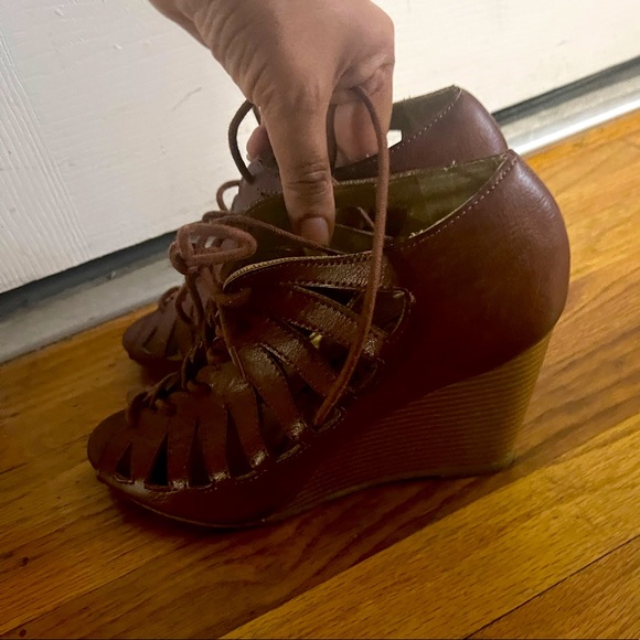 Rampage lace-up wedges in brown. - Picture 3 of 8